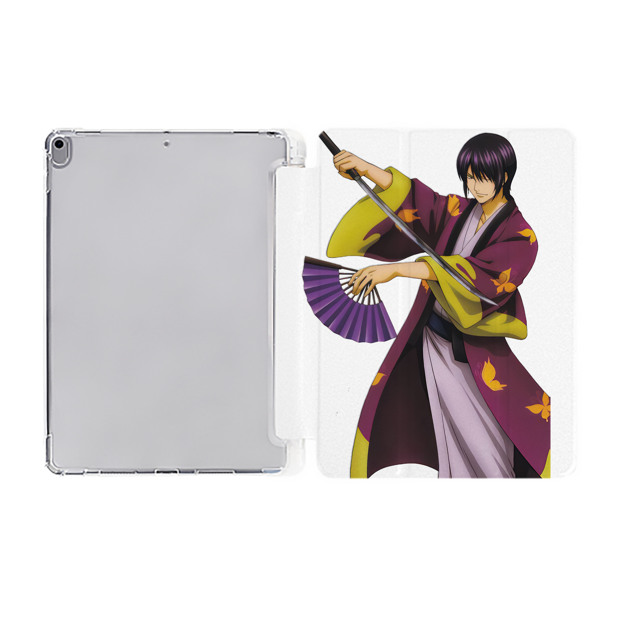 ぎんたま 坂田銀時（さかたぎんとき） 神楽 志村新八（しむら しんぱち） GINTAMA Sakata Gintoki Kagura Shimura Shinpachi IPad ケース ペン収納付き 三つ折りスタンド PUレザー×シリコン 対応機種9.5/10.5/10.9インチ